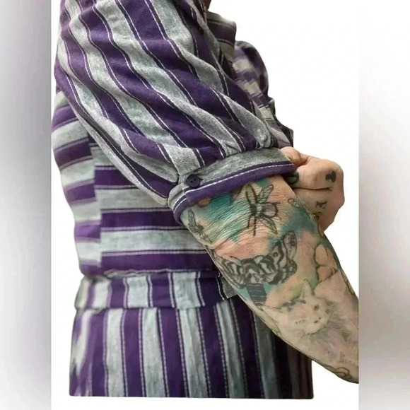 Vintage 80's,Gray & purple Striped,Midi Dress with 3/4 Sleeves-M - Picture 5 of 12